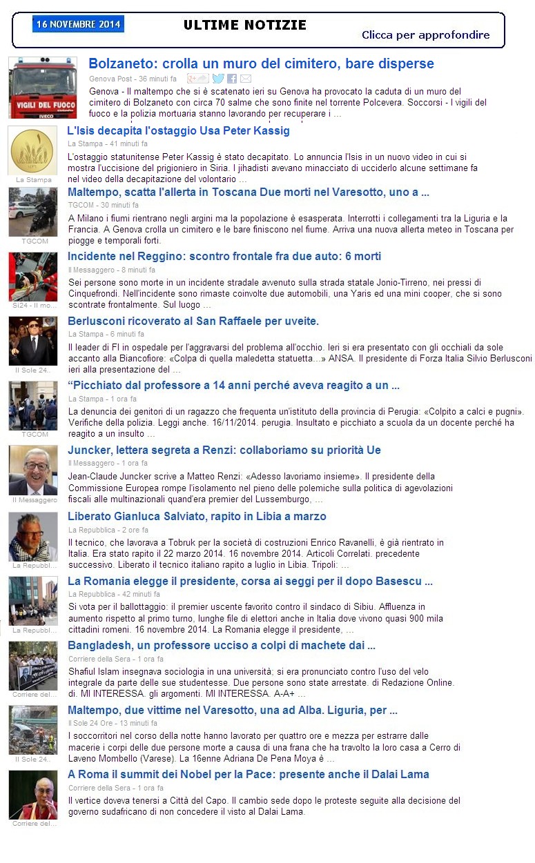 ULTIME NOTIZIE NOVEMBRE 2014